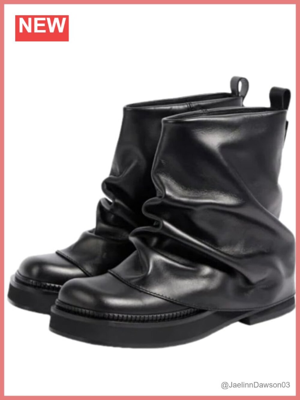 Slouchy Ankle Boots Pull On Chunky Low Heel Platform Women's Round Toe Leather